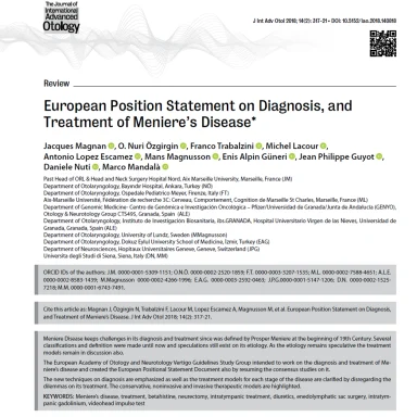 Figure 37. In 2010 EAONO established the working groups of “Guidelines in Otology”. This publication corresponded to EAONO Consensus on Meniere`s Disease
